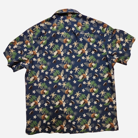 QUIETI‎ Hawaiian Button Shirt Large Coconut Palm Tree Vacation Resort Beach - Picture 7 of 11